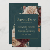 Dark Teal Floral Gothic Save the Date Einladung (Vorne/Hinten)