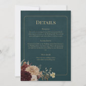 Dark Teal Floral Gothic Wedding Details Card Einladung (Vorderseite)