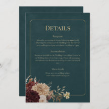 Dark Teal Floral Gothic Wedding Details Card