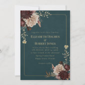 Dark Teal Floral Gothic Wedding Invitation Einladung (Vorderseite)