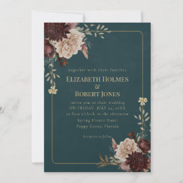 Dark Teal Floral Gothic Wedding Invitation Einladung