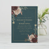 Dark Teal Floral Gothic Wedding Invitation Einladung (Stehend Vorderseite)