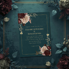 Dark Teal Floral Gothic Wedding Invitation Einladung