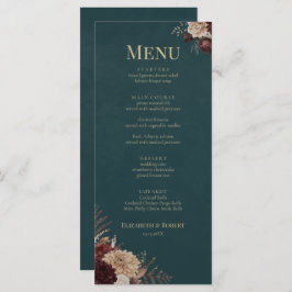 Dark Teal Floral Gothic Wedding Menu Menükarte