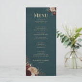 Dark Teal Floral Gothic Wedding Menu Menükarte (Stehend Vorderseite)