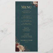 Dark Teal Floral Gothic Wedding Menu Menükarte (Vorderseite)