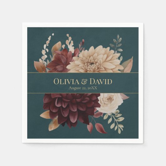 Dark Teal Floral Gothic Wedding Napkins Serviette (Vorderseite)