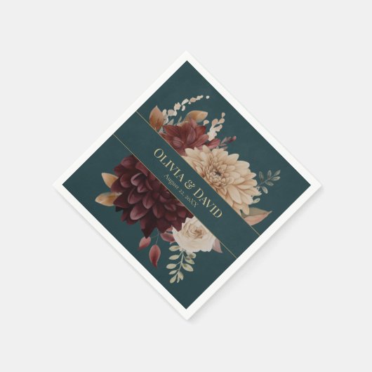Dark Teal Floral Gothic Wedding Napkins Serviette (Ecke)