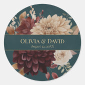 Dark Teal Floral Gothic Wedding Round Sticker (Vorderseite)