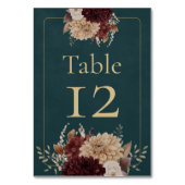 Dark Teal Floral Gothic Wedding Table Number Tischnummer (Rückseite)
