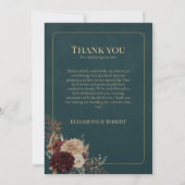 Dark Teal Floral Gothic Wedding Thank You Card Dankeskarte (Vorderseite)