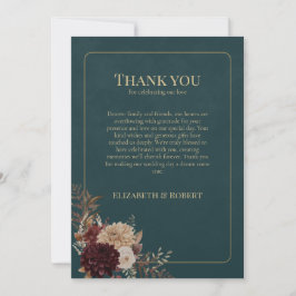 Dark Teal Floral Gothic Wedding Thank You Card Dankeskarte