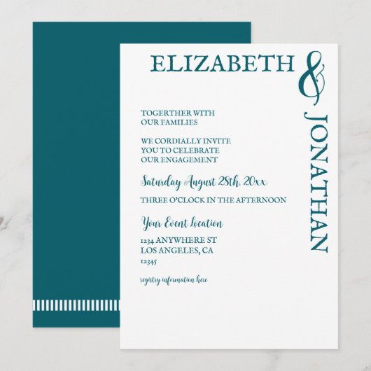 Dark Teal Modern Typography Engagement Party Einladung (Vorne/Hinten)
