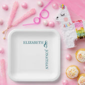 Dark Teal Modern Typography Wedding Pappteller (Party)