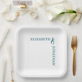 Dark Teal Modern Typography Wedding Pappteller