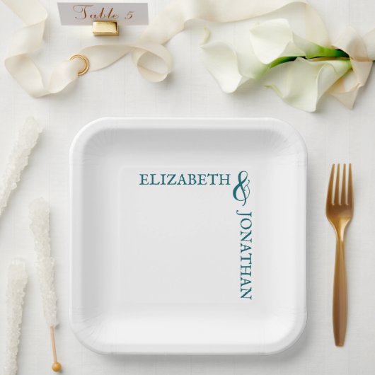 Dark Teal Modern Typography Wedding Pappteller (Hochzeit)