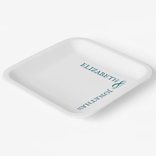 Dark Teal Modern Typography Wedding Pappteller (Gewinkelt)