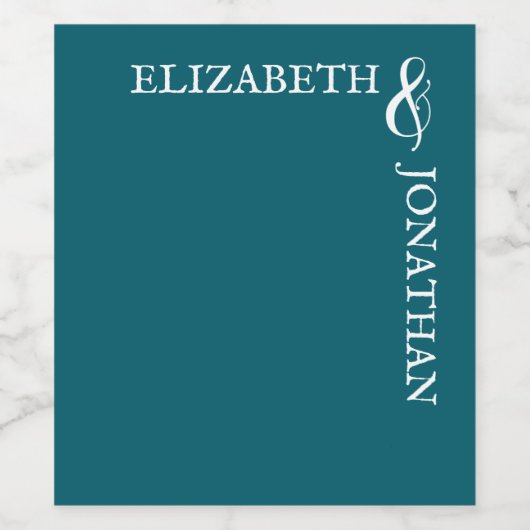Dark Teal Modern Typography Wedding Weinetikett (Einzelnes Label)