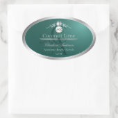 Dark Teal Product Label Silver Frame Logo Monogram Ovaler Aufkleber (Tasche)