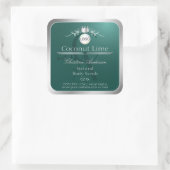 Dark Teal Product Label Silver Frame Logo Monogram Quadratischer Aufkleber (Tasche)