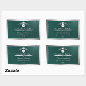 Dark Teal Product Label Silver Frame Logo Monogram Rechteckiger Aufkleber (Blatt)