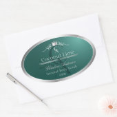Dark Teal Product Label with Silver Frame Monogram Ovaler Aufkleber (Umschlag)