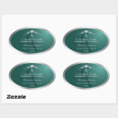 Dark Teal Product Label with Silver Frame Monogram Ovaler Aufkleber (Blatt)