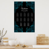 Dark Teal Roses Wedding Seating Chart Poster (Küche)