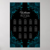 Dark Teal Roses Wedding Seating Chart Poster (Vorne)