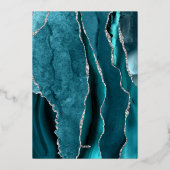 Dark Teal Silver Agate Script Wedding Folieneinladung (Rückseite)