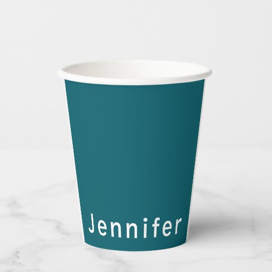 Dark Teal Trendy Modern Minimalist Your Name Pappbecher (Vorderseite)