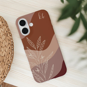 Dark Terracotta Boho Color Flow Botanisches Monogr iPhone 16 Hülle