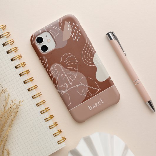 Dark Terracotta Boho Tropical Monstera Leaf iPhone Hülle