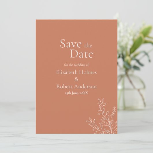 Dark Terracotta Botanical Save the Date Einladung (Stehend Vorderseite)