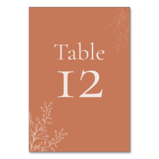 Dark Terracotta Botanical Table Number Tischnummer