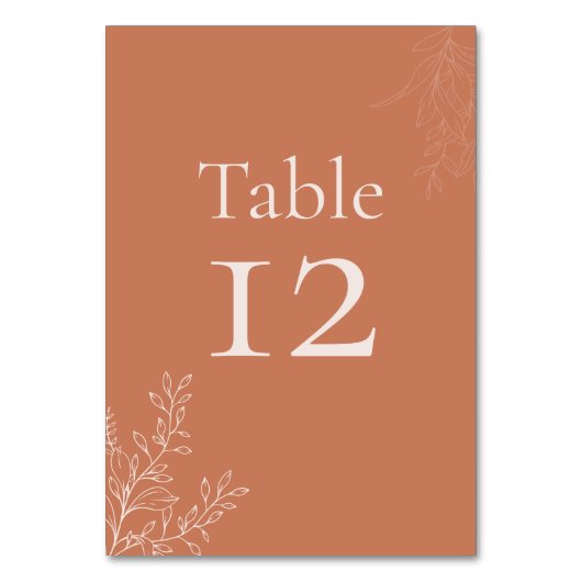 Dark Terracotta Botanical Table Number Tischnummer (Vorderseite)
