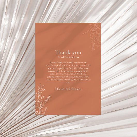 Dark Terracotta Botanical Thank You Card Dankeskarte