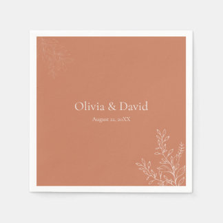 Dark Terracotta Botanical Wedding Napkin Serviette