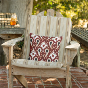 Dark Terracotta Red Taupe Brown Ikat Tribal Art Kissen