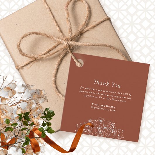 Dark Terracotta Rust Floral Wedding Vielen Dank Geschenkanhänger