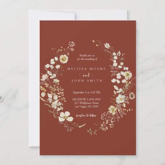 Dark Terracotta Rustic Boho Wildblume Wedding Einladung (Vorderseite)