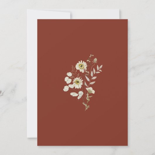 Dark Terracotta Rustic Boho Wildblume Wedding Einladung (Rückseite)