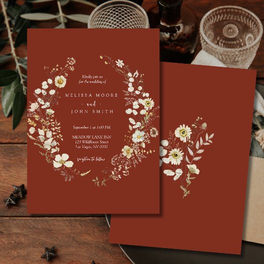 Dark Terracotta Rustic Boho Wildblume Wedding Einladung