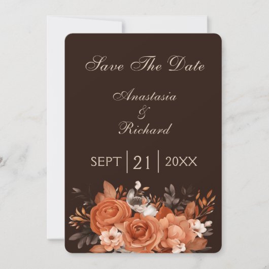 Dark Terracotta und Burnt Orange Wedding Save The Date (Vorderseite)