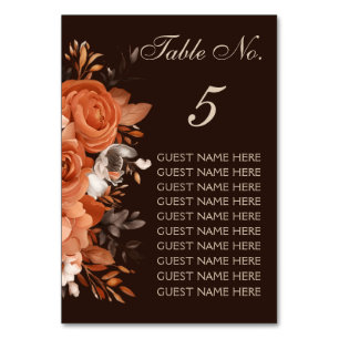 Dark Terracotta und Burnt Orange Wedding Tischnummer