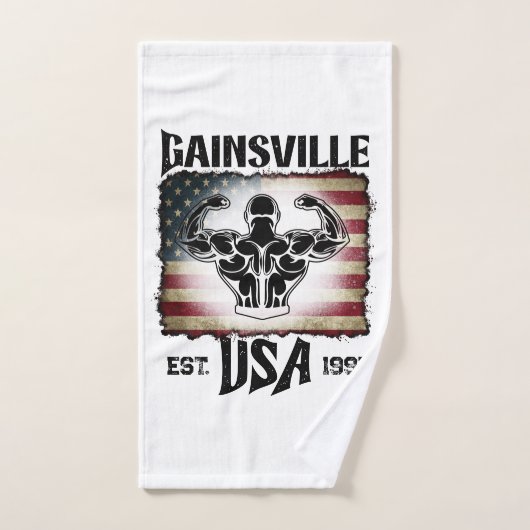 Dark Text Gainsville USA Flag Biceps Bodybuilder Handtuch (Handtuch)