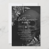 Dark Theme Skull Floral Halloween-Party Einladung (Vorderseite)