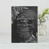 Dark Theme Skull Floral Halloween-Party Einladung (Stehend Vorderseite)