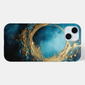 Dark Tides Abstrakt Oceanic Blue & Gold Case-Mate iPhone Hülle (Rückseite (Horizontal))