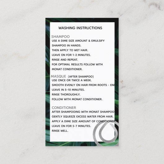 Dark Tropical Wash Instructions Visitenkarte (Rückseite)